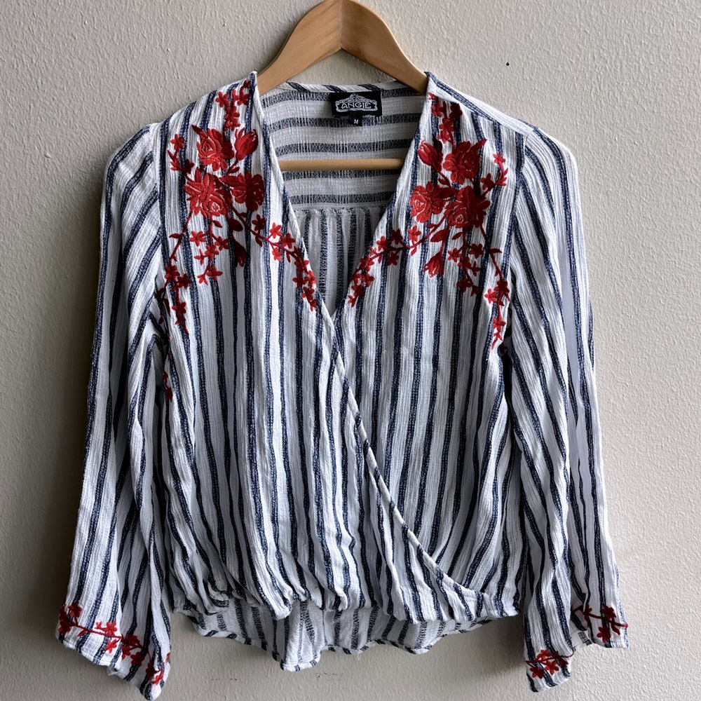 ANGIE stripe floral long sleeve top